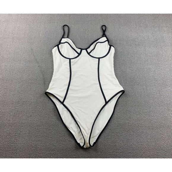 We Wore What Danielle One Piece Swimsuit L White Adjustable Straps High Cut Leg - Picture 1 of 7